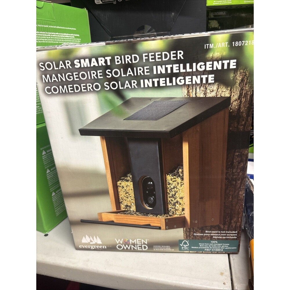 Solar Smart Bird Feeder by Evergreen w Camera & Mounting Hardware